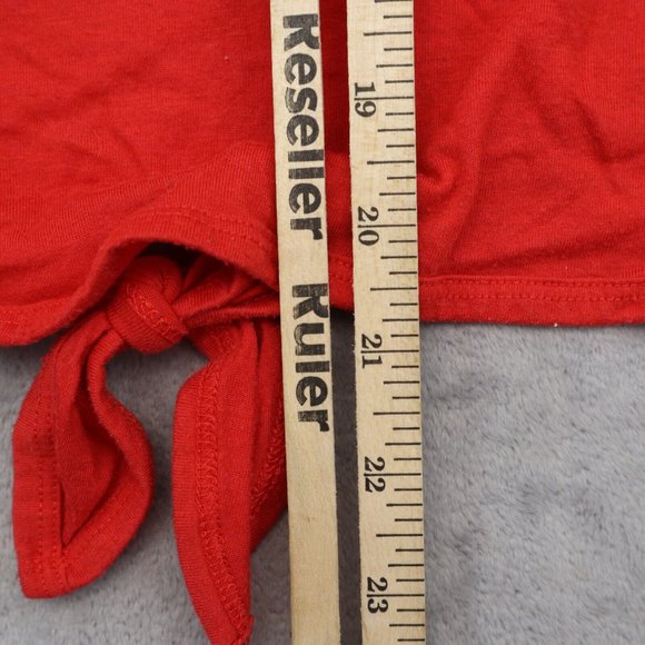 Disney Shirt Women XXL Red Mickey Mouse Graphic Print V Neck Tie Front Crop Tee - Picture 5 of 13